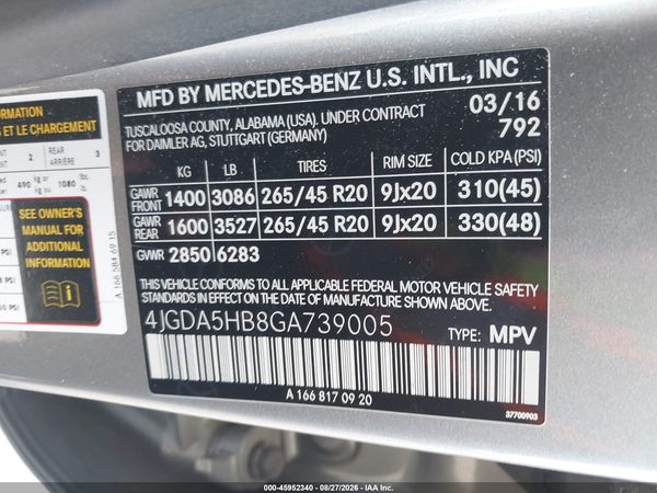 2016 MERCEDES-BENZ GLE 350 4MATIC — I9