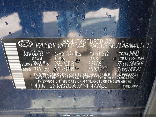 2022 HYUNDAI SANTA FE SEL — I9