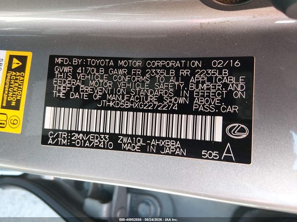 2016 LEXUS CT 200H