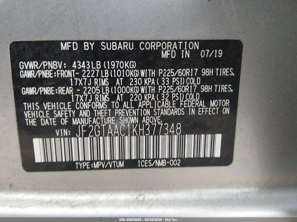 2019 SUBARU CROSSTREK 2.0I — I9