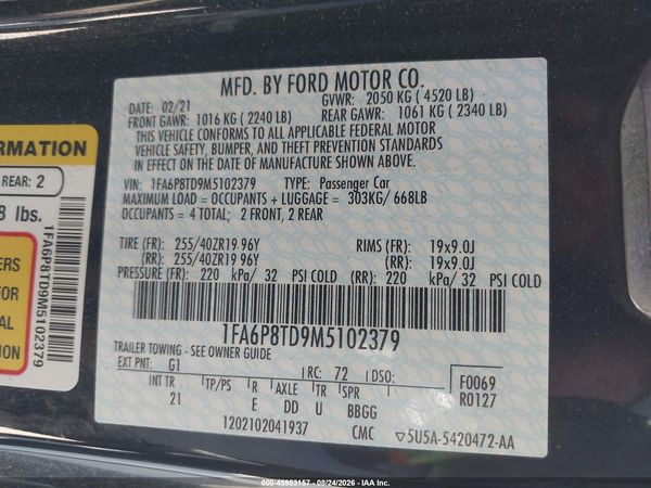 2021 FORD MUSTANG ECOBOOST FASTBACK — I9