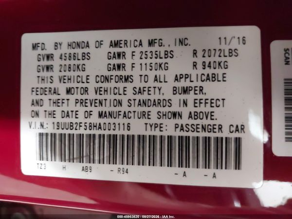 2017 ACURA TLX TECHNOLOGY PACKAGE — I9