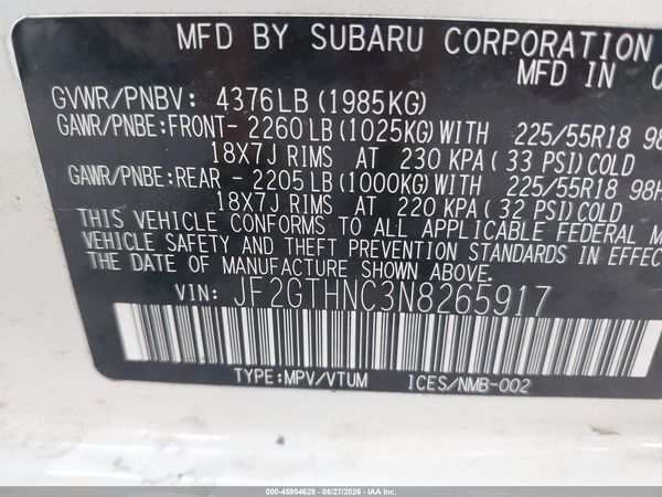 2022 SUBARU CROSSTREK LIMITED — I9