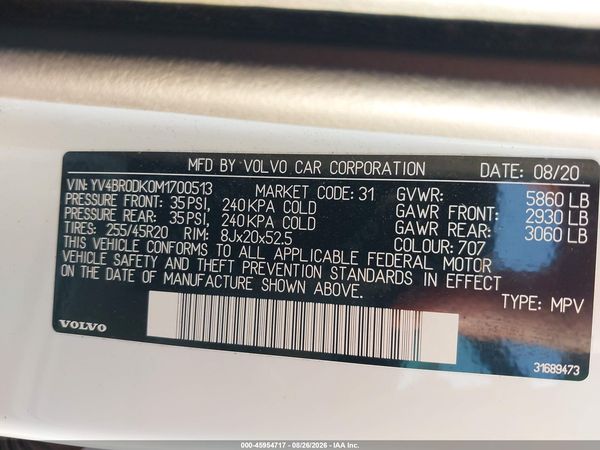 2021 VOLVO XC60 RECHARGE PLUG-IN HYBRID — I9