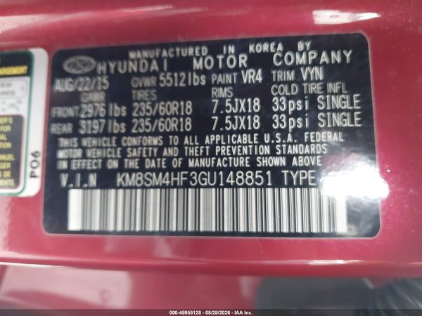 2016 HYUNDAI SANTA FE SE