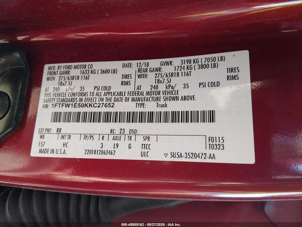 2019 FORD F-150 LARIAT