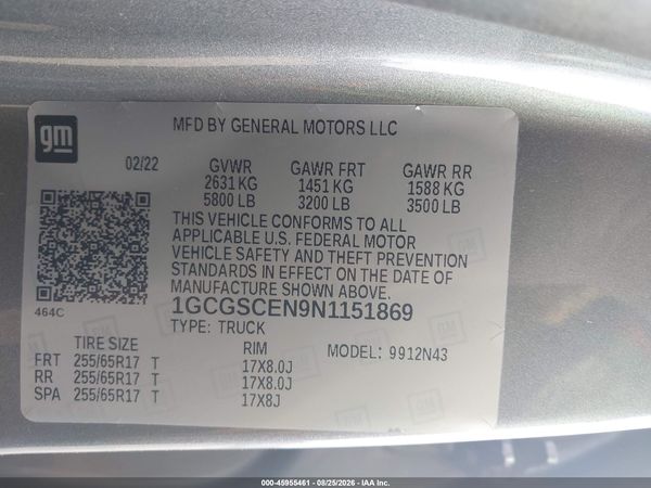 2022 CHEVROLET COLORADO 2WD  SHORT BOX LT — I9