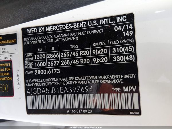 2014 MERCEDES-BENZ ML 350 ML350