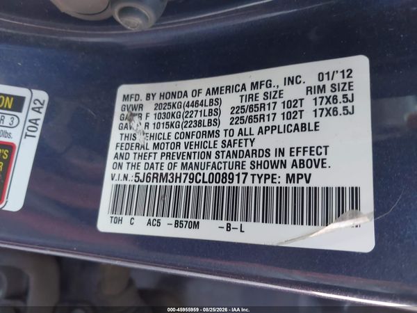 2012 HONDA CR-V EX-L — I9