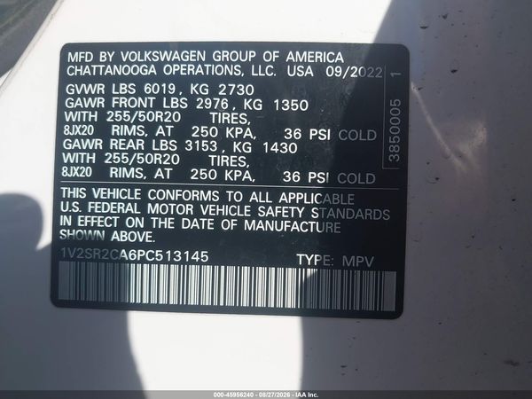 2023 VOLKSWAGEN ATLAS 3.6L V6 SEL R-LINE BLACK — I9