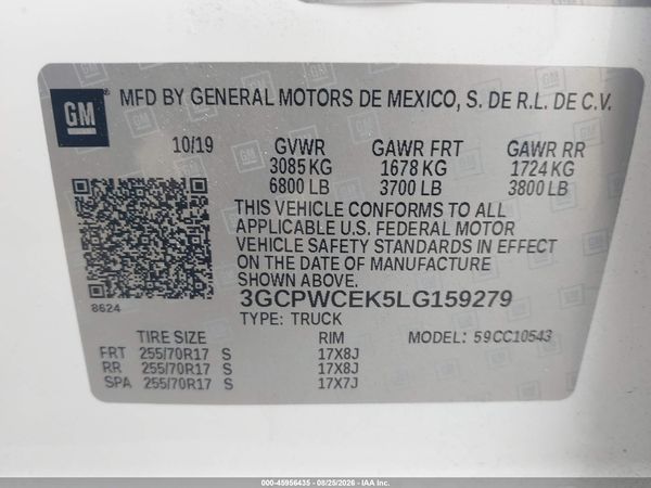 2020 CHEVROLET SILVERADO 1500 2WD  SHORT BED LT — I9