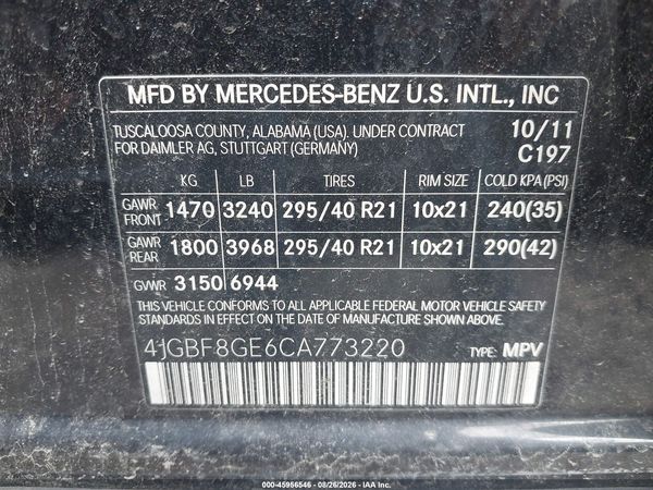 2012 MERCEDES-BENZ GL 550 4MATIC — I9