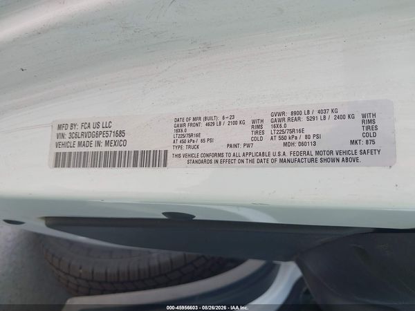 2023 RAM PROMASTER 2500 HIGH ROOF 159 WB