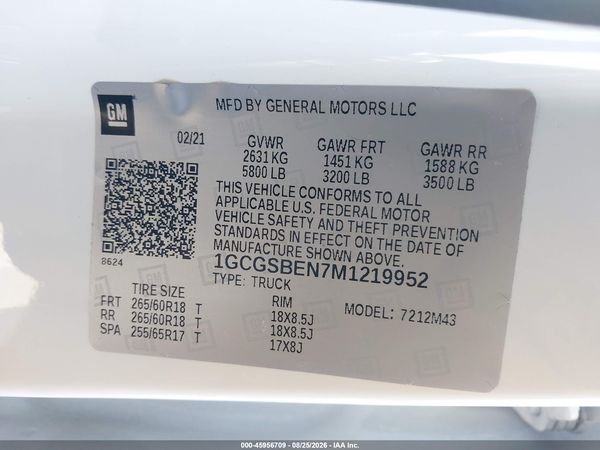 2021 CHEVROLET COLORADO 2WD  SHORT BOX WT — I9