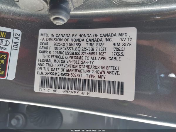 2012 HONDA CR-V EX — I9