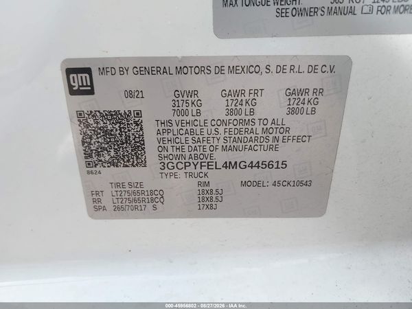 2021 CHEVROLET SILVERADO 1500 — I9