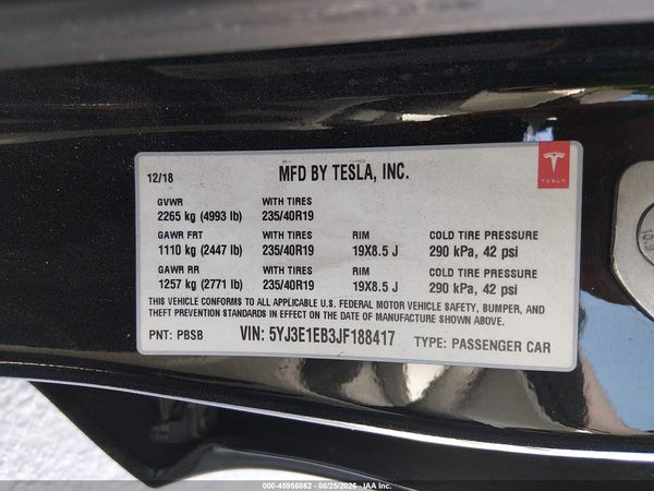 2018 TESLA MODEL 3 LONG RANGE/PERFORMANCE