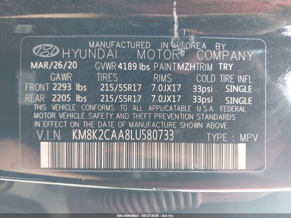 2020 HYUNDAI KONA SEL