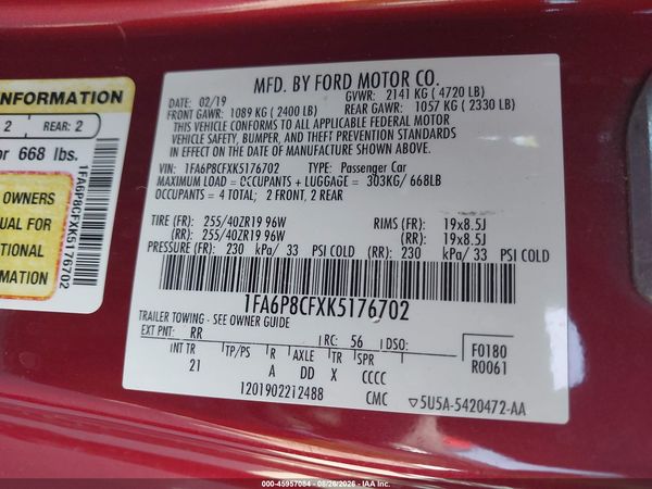 2019 FORD MUSTANG GT — I9