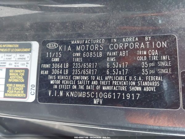 2016 KIA SEDONA LX