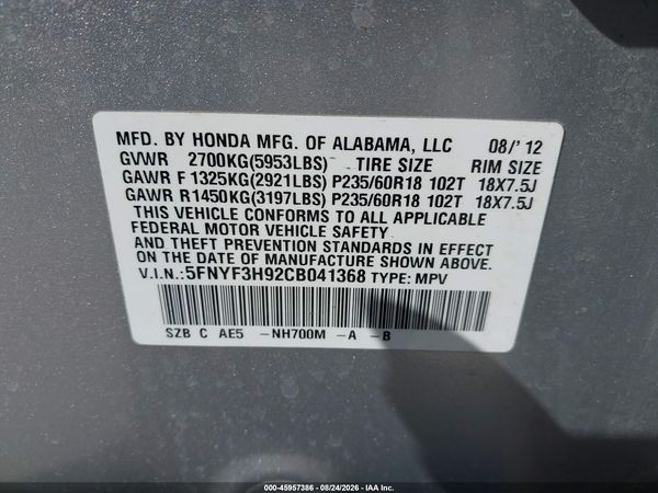 2012 HONDA PILOT TOURING