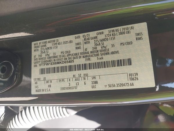 2021 FORD F-150 LARIAT — I9