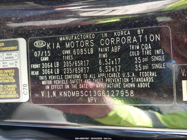 2016 KIA SEDONA LX