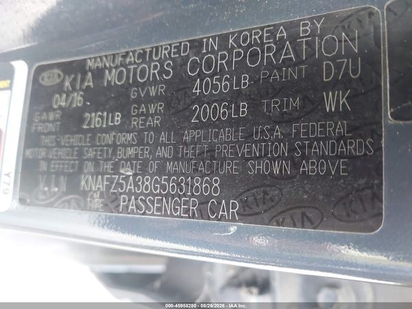 2016 KIA FORTE SX