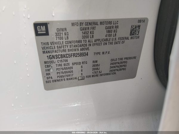 2015 CHEVROLET TAHOE LT — I9