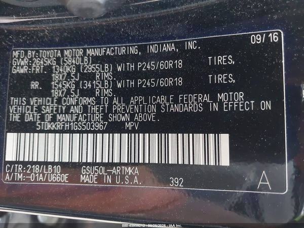 2016 TOYOTA HIGHLANDER XLE V6