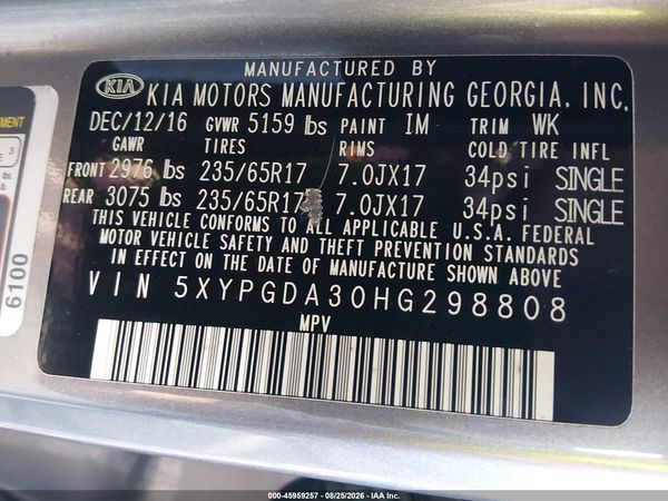2017 KIA SORENTO 2.4L LX