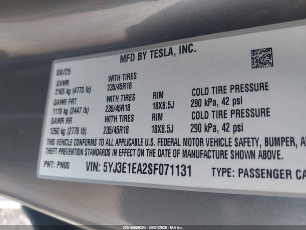 2025 TESLA MODEL 3 — I9