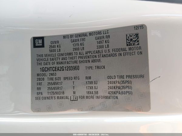 2016 CHEVROLET COLORADO 4WD LT — I9