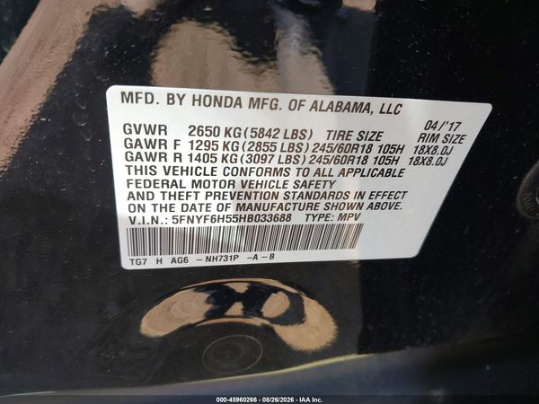 2017 HONDA PILOT EX-L — I9
