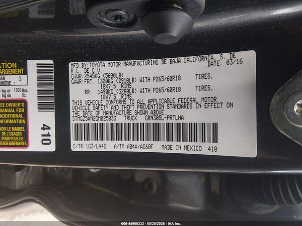 2016 TOYOTA TACOMA LIMITED