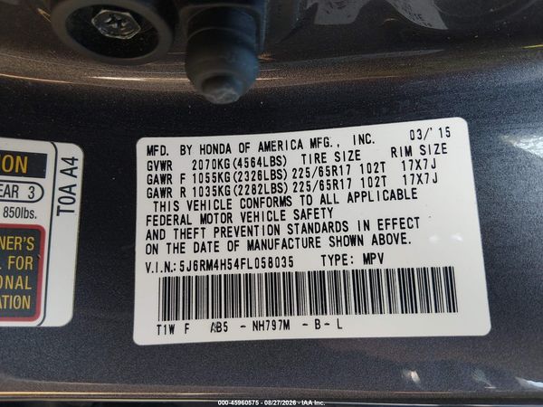 2015 HONDA CR-V EX — I9