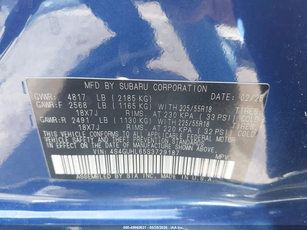 2025 SUBARU CROSSTREK LIMITED — I9