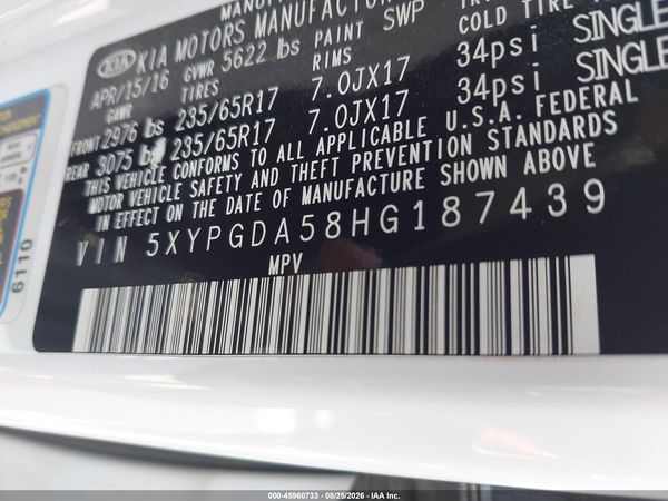 2017 KIA SORENTO 3.3L LX