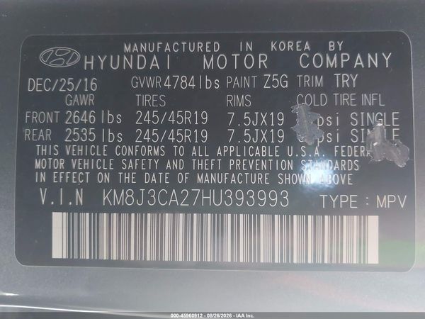 2017 HYUNDAI TUCSON LIMITED — I9