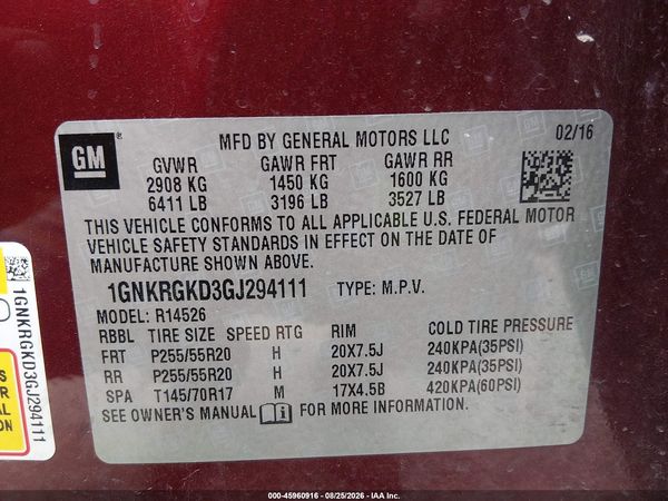 2016 CHEVROLET TRAVERSE 1LT — I9