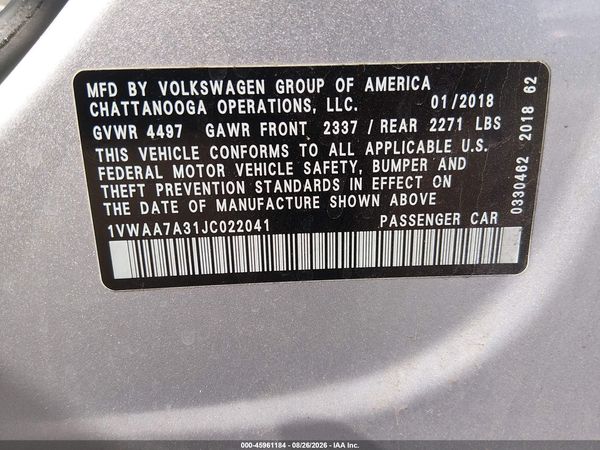 2018 VOLKSWAGEN PASSAT 2.0T R-LINE/2.0T S — I9