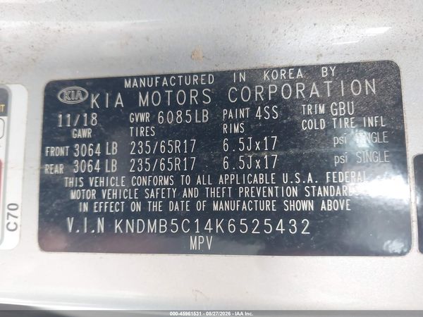 2019 KIA SEDONA LX