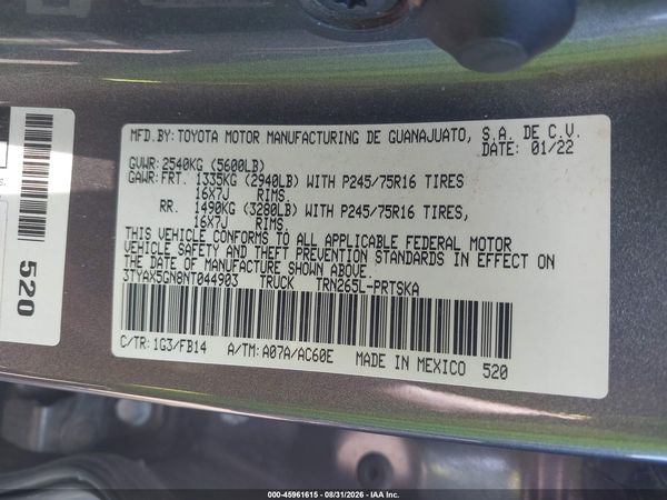 2022 TOYOTA TACOMA SR — I9