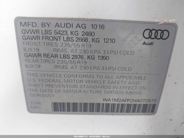2017 AUDI Q5 2.0T PREMIUM