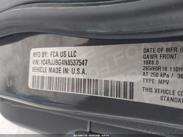 2022 JEEP GRAND CHEROKEE L LIMITED 4X2 — I9