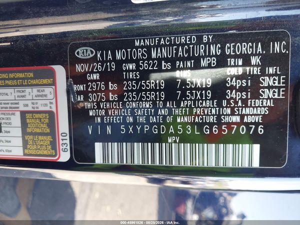 2020 KIA SORENTO 3.3L S