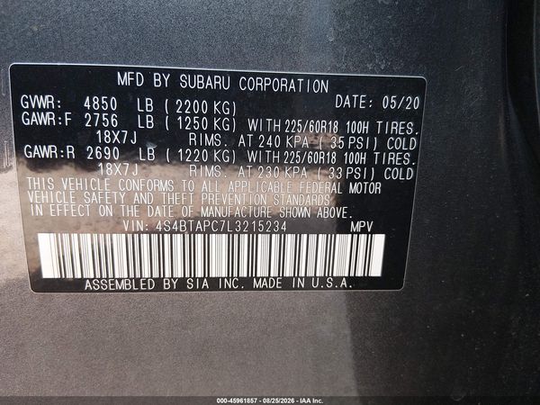 2020 SUBARU OUTBACK TOURING — I9