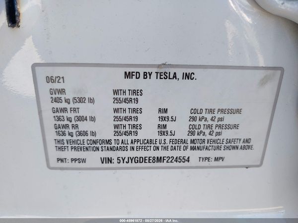 2021 TESLA MODEL Y — I9