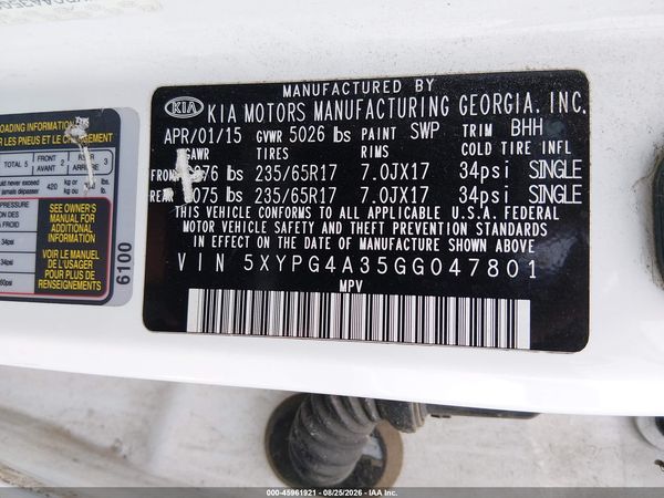 2016 KIA SORENTO 2.4L LX — I9