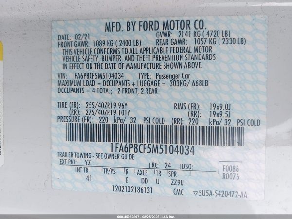 2021 FORD MUSTANG GT PREMIUM FASTBACK